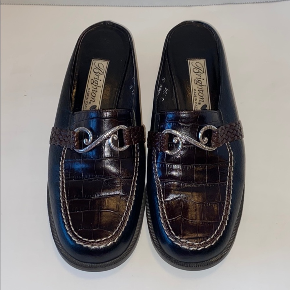 BRIGHTON Black Brown Leather Sydney Mules